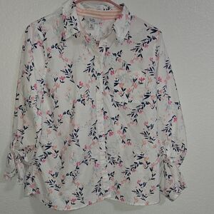 Croft & Barrow Pink and Green Button Down Shirt with Notched Collar